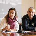 Plano medio de los concejales de la CUP de Tarragona, Laia Estrada y Jordi Martí, en rueda de prensa en el salón de actos del Ayuntamiento el 20 de septiembre del 2017.