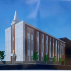 Aspecto final que tendrá la capilla que los mormones construyen en la calle Doctor Mallafrè.
