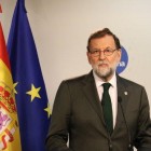 El presidente del gobierno español, Mariano Rajoy, a la rueda de prensa posterior al Consejo Europeo.