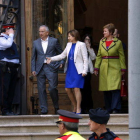 Carme Forcadell i Anna Simó surten del TSJC després de declarar com a investigades per haver permès la votació del referèndum unilateral, el 8 de maig del 2017.