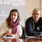 Pla mig dels regidors de la CUP de Tarragona, Laia Estrada i Jordi Martí, en roda de premsa a la sala d'actes de l'Ajuntament.