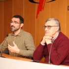 Albert Pallarès i Ricard Riol ahir, durant la roda de premsa celebrada al Col·legi de Periodistes.