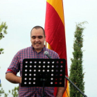 Imagen del militante de ultraderecha de la organización 'Democracia Nacional' Juan de Haro en una intervención en un acto celebrado el 12 de Octubre del 2017.