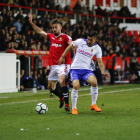 Omar Perdomo, durant una acció del Nàstic-Zaragoza d'aquesta temporada.