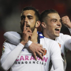 Borja Iglesias va enviar a callar a l'afició del Nàstic després de marcar el 0-2 al Nou Estadi.