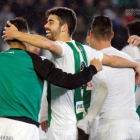 Els jugadors del Córdoba celebren la victòria de la passada jornada contra el Lugo (1-0).