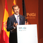 El monarca español Felip VI haciendo a su parlamento durante la entrega de los Premios Fundación Princesa de Gerona el año 2015