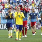 El suec Mil Forsberg celebra el triomf contra Corea del Sud.