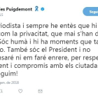 Imatge d'un dels tuits que ha fet Puigdemont aquest matí.