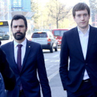 El president del Parlament, Roger Torrent, arribant a la seva primera reunió a Ginebra, amb membres de l'Alt Comissionat dels Drets Humans de l'ONU.