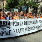 Una de las pancarta que han formado parte de la marcha reivindicativa en defensa de las pensiones.