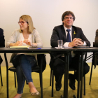Albert Batet, Elsa Artadi, Carles Puigdemont i Josep Costa, durant la reunió de JxCat a Berlín, el 18 d'abril de 2018