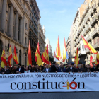 Capçalera de la manifestació en motiu de la conmemoració del 40è aniversari de la Constitució espanyola.