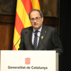 El president, Quim Torra, durant l'acte al Saló Sant Jordi de la Generalitat.