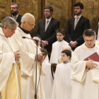 Pla tres quarts del Pare abat, Josep Maria Soler, durant l'homilia d'aquest diumenge.