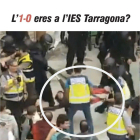 Imatge del moment de l'agressió de la Policia Nacional a una dona a l'IES Tarragona.