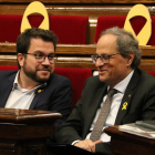 Quim Torra y Pere Aragonès durante el Pleno de Política General en el Parlament.