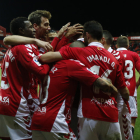 Els jugadors del Nàstic celebrant el gol de Fali contra el Córdoba