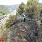 Un bombero trabajando al incendio de Salomó.