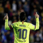 Imatge de Messi després de marcar un dels gols al partit de lliga contra el llevant.