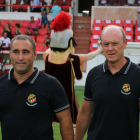 Pablo Arévalo y Paco Rubio, antes de que el Nàstic dispute un partido en el Nou Estadi.