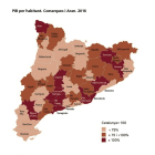 Dades del PIB per habitant a les comarques de Catalunya i l'Aran el 2016.