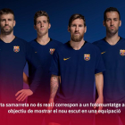 Montaje ficticio de jugadores del Barça con el nuevo escudo en la camiseta.