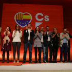 El president de Ciutadans, Albert Rivera; la portaveu nacional del partit, Inés Arrimadas; i altres membres del partit a Reus.