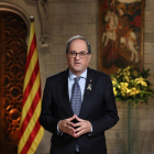 El president de la Generalitat, Quim Torra, durant el discurs de Cap d'Any, al Palau de la Generalitat.