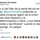 El tuit de Alejandro Fernández, presidente del PPC, reaccionando al discurso de Fin de Año de Torra.