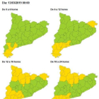 Imagen de la previsión por viento en Cataluña.