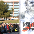 Al centre, el vicepresident del Govern i adjunt a la presidència d'ERC, Pere Aragonès, amb un cartell de l'exvicepresident i líder del partit, Oriol Junqueras, durant l'acte dels republicans a Manresa.