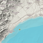 El punto amarillo marca el epicentro del terremoto, producido al mar a 14 kilómetros de Cambrils.