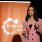 Plano medio de la líder de Cs en Cataluña, Inés Arrimadas, interviniendo durante el acto central de campaña en Tarragona, el 17 de mayo del 2019.