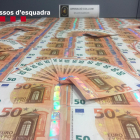 Billetes de 50 euros intervenidos por los Mossos d'Esquadra.