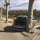 Imagen del coche accidentado, que chocó contra un árbol.
