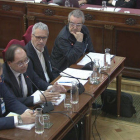 Quatre pèrits, Carlos Javier Irisarri, José Manuel Cámara, Jordi Duatis i Joan Güell, compareixent al Tribunal Suprem per parlar sobre els locals utilitzats l'1-O.