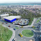 La nova rotonda que es construirà a la carretera de Santes Creus i, a l'esquerra, la zona comercial i l'espai residencial.