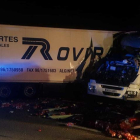 Imatge de l'accident entre dos camions a l'AP-7 a Reus.