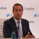 El consejero delegado de CaixaBank, Gonzalo Gortázar, en la rueda de prensa de presentación de resultados del primer semestre del 2019