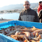 Un hombre observando una caja de langostinos recién descargada en el muelle pesquero de Sant Carles de la Ràpita en una imagen de archivo.