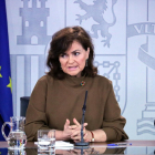 La vicepresidenta del govern espanyol, Carmen Calvo, a la roda de premsa posterior al Consell de Ministres.