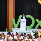 Santiago Abascal, durant el seu discurs a la manifestació organitzada pel partit a l'avinguda Maria Cristina de Barcelona