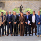El presidente de la Generalitat, Quim Torra, y la portavoz del Gobierno, Meritxell Budó, con los alcaldes de la Terra Alta.