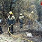 Els Bombers i els Ajudants d'Ofici Forestal (AOF) al lloc del l'incendi.