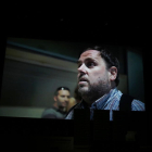 Pla detall de la pantalla que ha projectat imatges del líder d'ERC, Oriol Junqueras, durant el 28è Congrés.