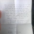 Imagen d ela carta recibida por los agentes d ela Guardia Civil.