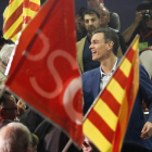 El cap de llista del PSOE, Pedro Sánchez, durant un acte electoral a Catalunya.