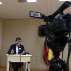 El candidato de JxCat el 28-A, Jordi Sànchez, durante la rueda de prensa.