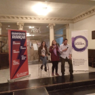 Ione Belarra, Pilar Flamenco e Ismael Cortés en el acto de este lunes